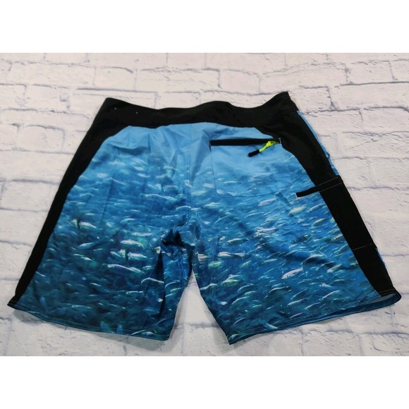 Loco Skailz MENS 34 Performance Fishing Cargo Shorts Swim Trunks Mullet Print - Picture 4 of 13